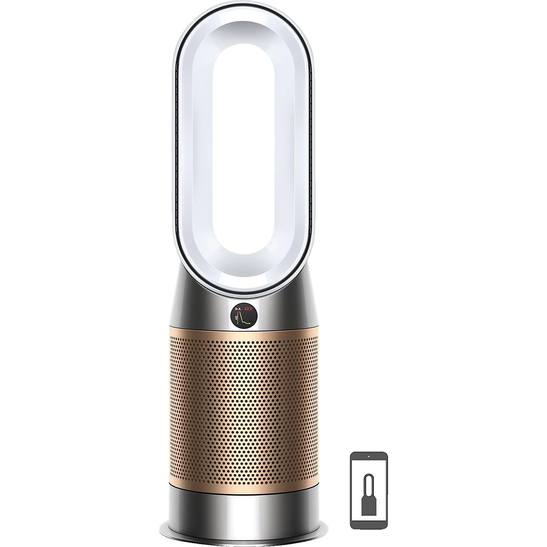 DYSON HP09 Purifier Hot+Cool Formaldehyde Luftreiniger+Heizlüfter Weiß/Gold (40 Watt, Raumgröße: 81 m³, Vollständige Versiegelung nach HEPA-13 Standard)