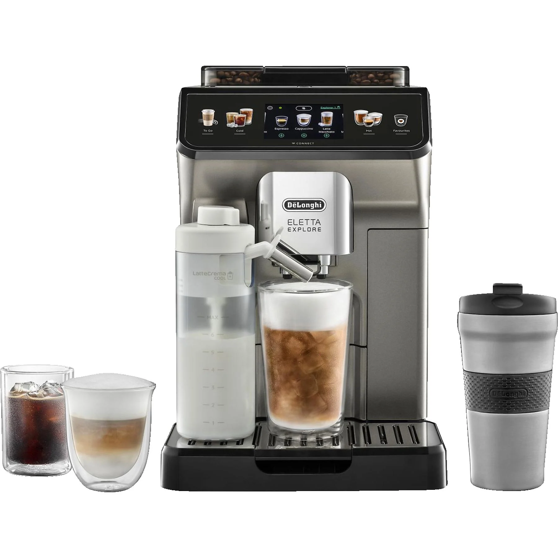 DELONGHI Eletta Explore Cold Brew ECAM450.86.T - über 50 heiße und kalte Rezepte, 4 Benutzerprofile, einfache Bedienung, Kaffeevollautomat Titan