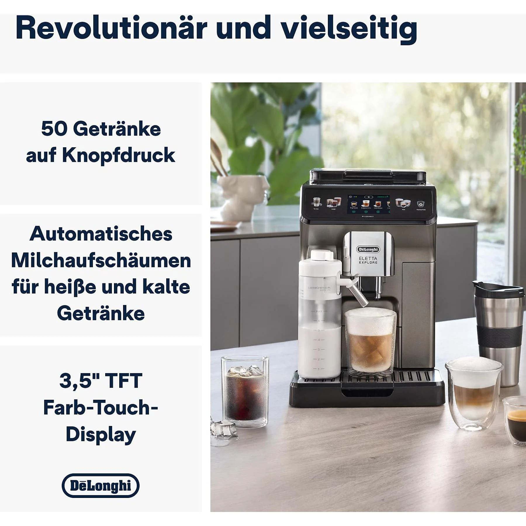 DELONGHI Eletta Explore Cold Brew ECAM450.86.T - über 50 heiße und kalte Rezepte, 4 Benutzerprofile, einfache Bedienung, Kaffeevollautomat Titan – Bild 2